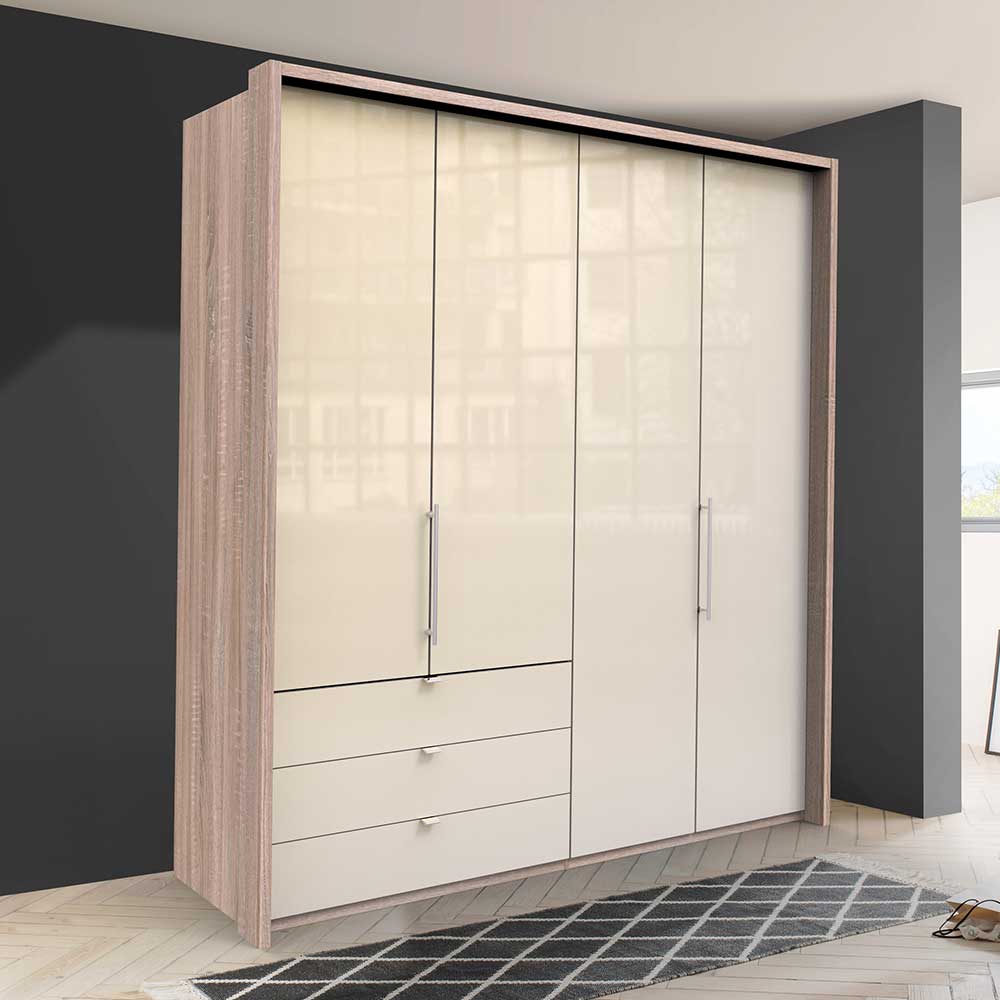 Kleiderschrank 200cm breit in Creme Glas - Rativian