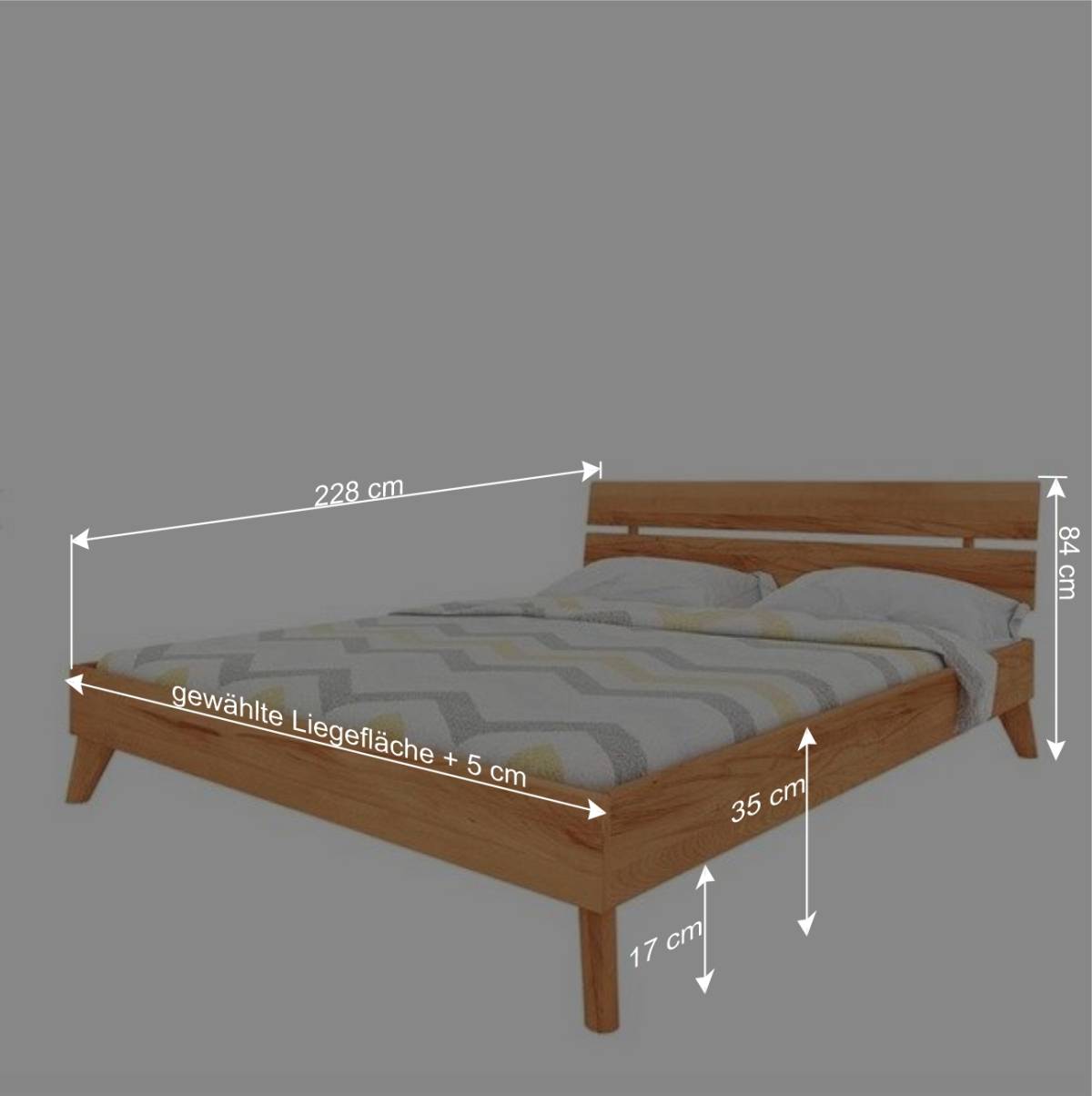 Kernbuche Holzbett mit Überlänge 220 cm - Junola III