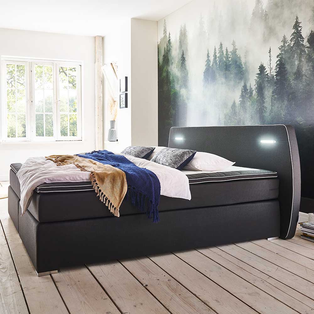 Schwarzes Design-Boxspringbett mit LED - Lubema