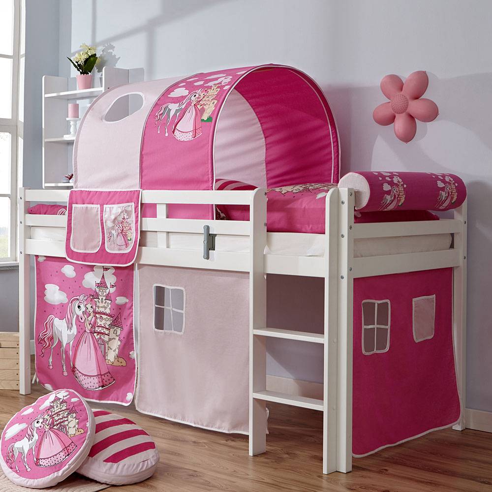 Prinzessinnenzimmer Hochbett in Weiß mit Pink Rosa - Danae