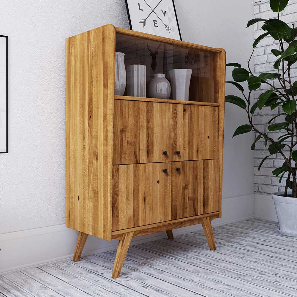 6-türiges Mid Century Highboard aus Glas & Holz - Hardus