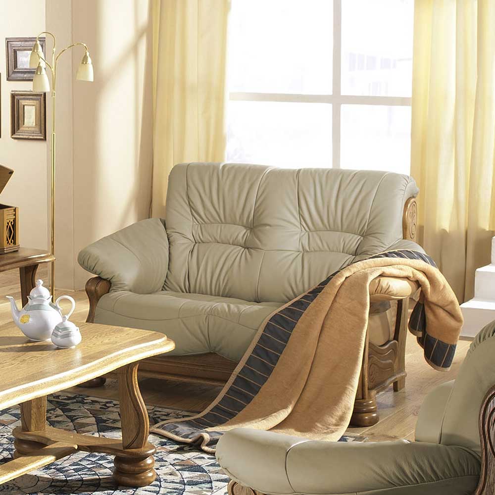 Zweisitzer Wohnzimmersofa in Beige Leder - Soloroma