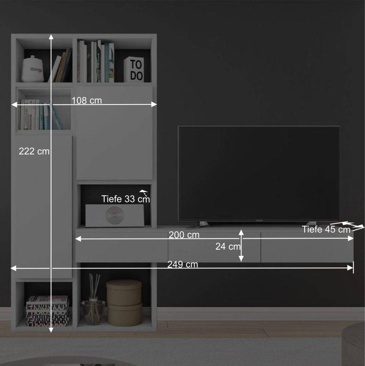 Weiße Design TV Wand mit 3 Schubladen - Glace