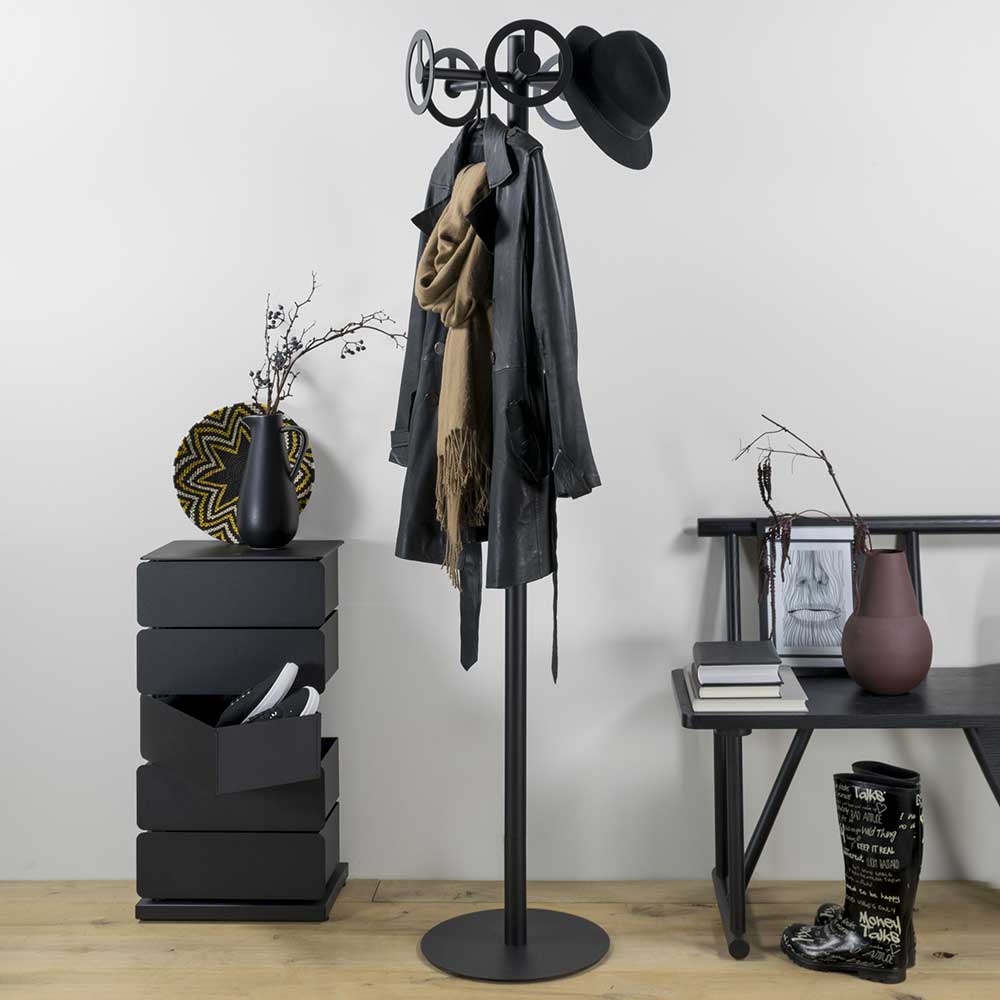 Runde Design Standgarderobe mit 5 Haken - Oladrios