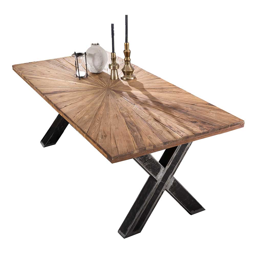 Recyclingholz Designtisch mit Teak Platte - Mocima