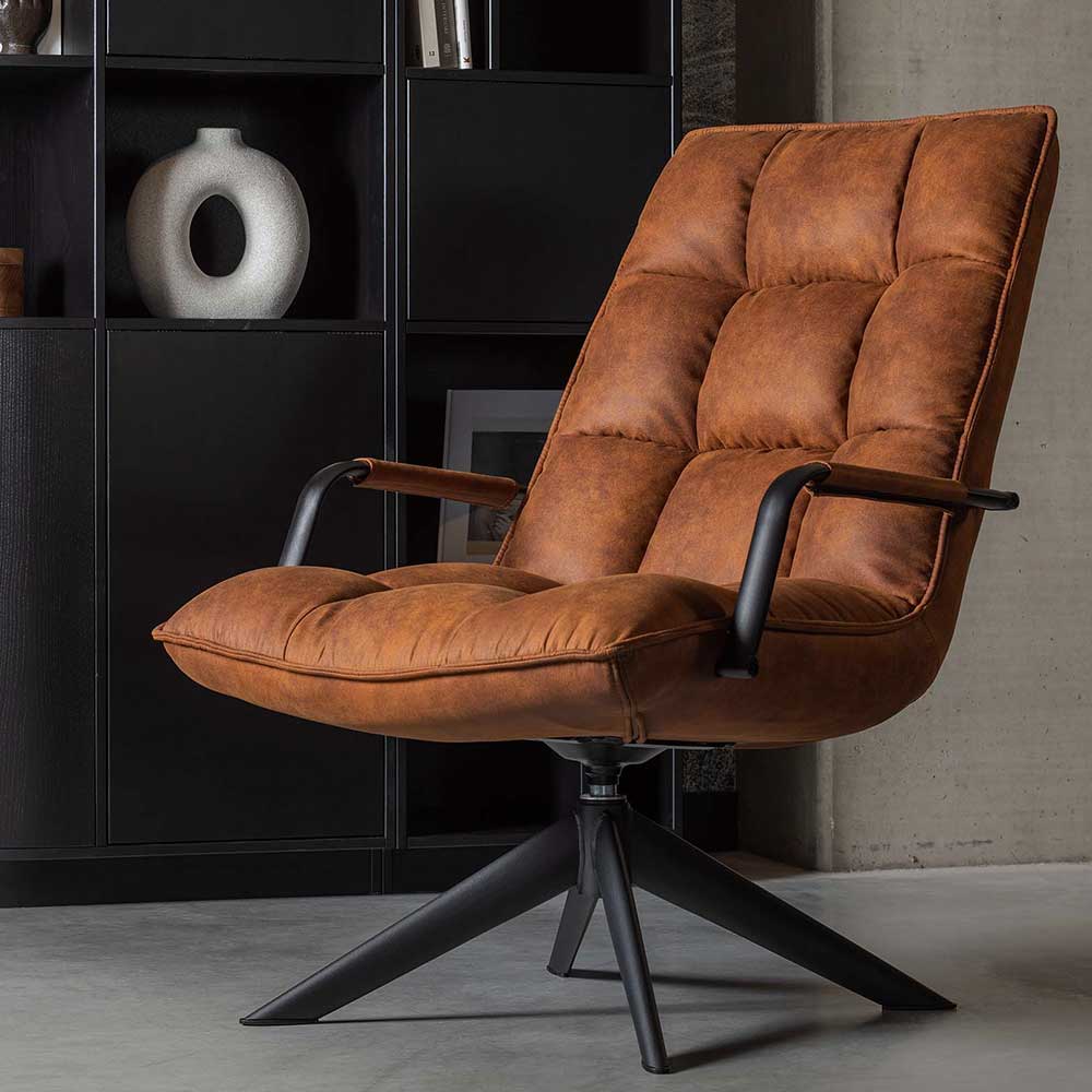 Retro Lounge Sessel in Cognac Braun Kunstleder - Brandos