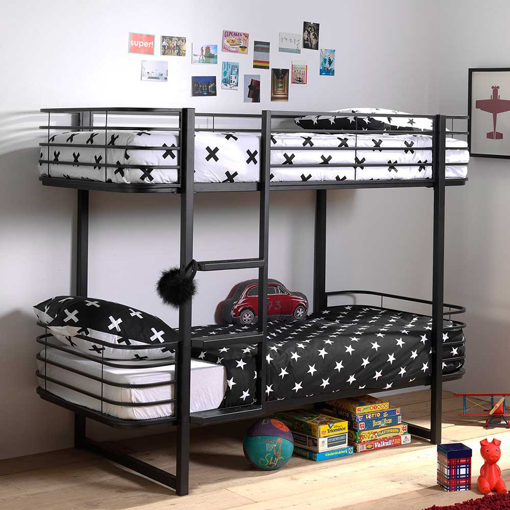 Modernes Stockbett aus Metall in Schwarz - Plentios