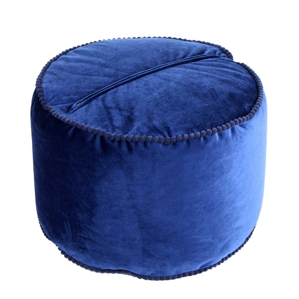 Blauer Samt Pouf in runder Form - Briotova