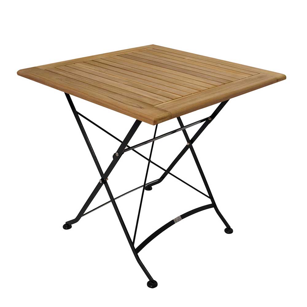 Garten Teak Klapptisch Amyos mit Stahl Gestell Schwarz