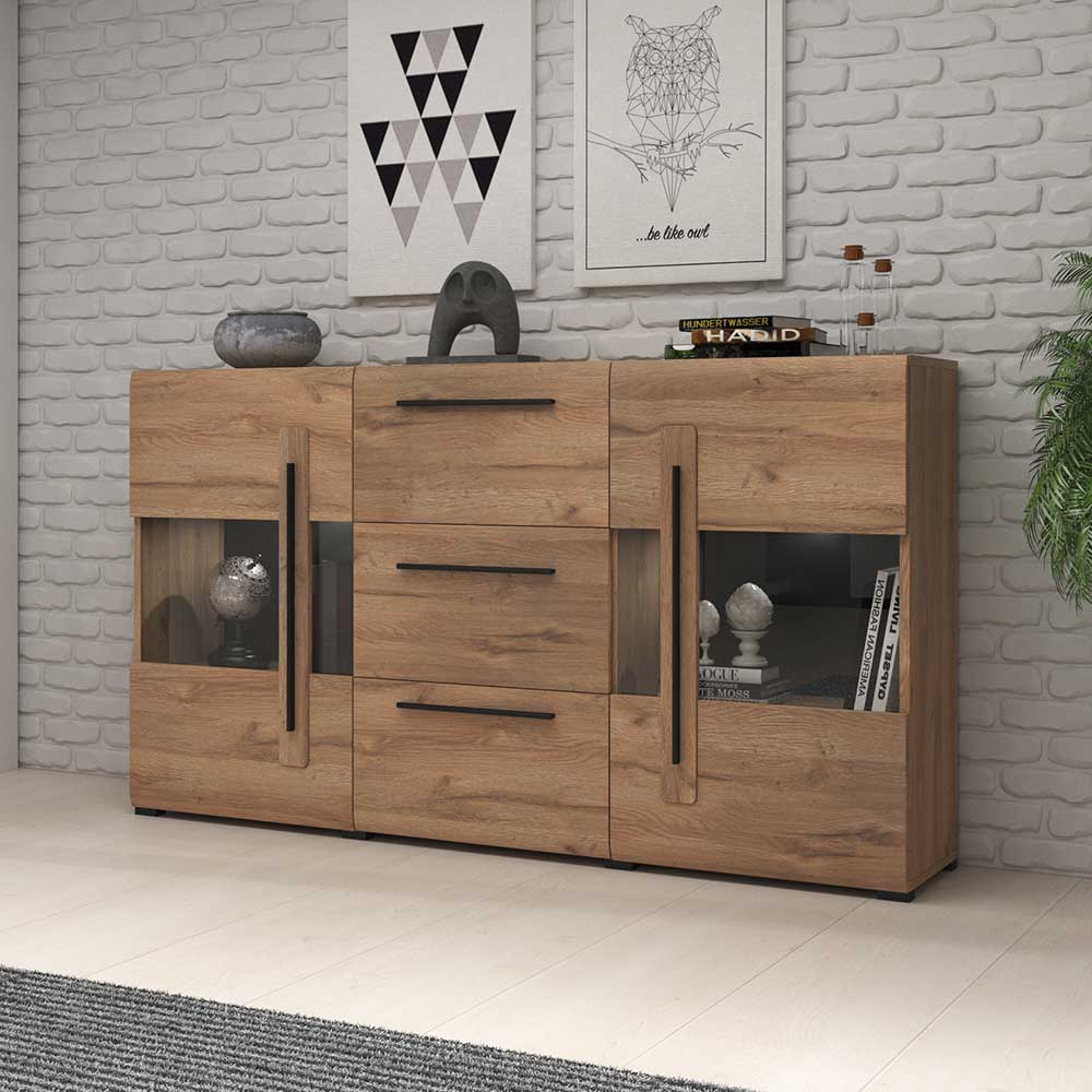 180x86x39 Sideboard mit Glaseinsätzen in Eiche NB - Aberdeen