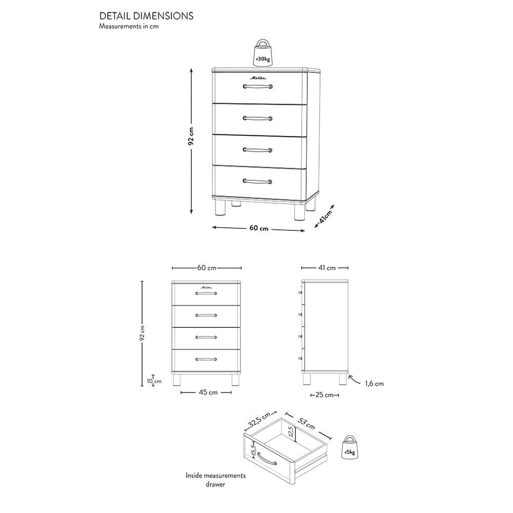 Retro Kommode mit vier Schubladen - Milan