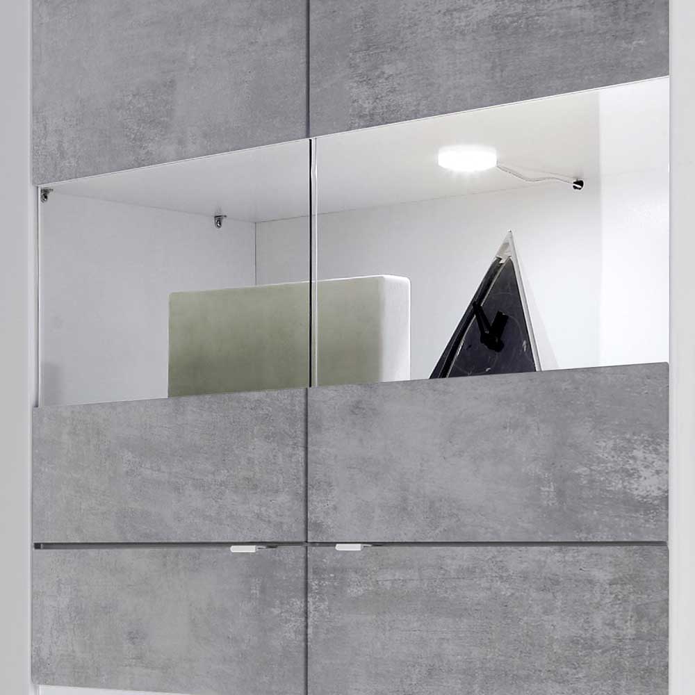 Highboard Vitrine in Beton Optik & Weiß HG - Narandu