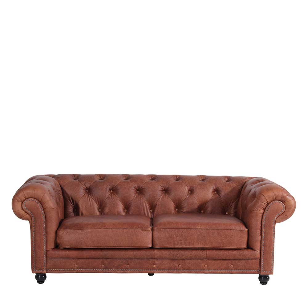 Leder Chesterfieldcouch in Cognac Braun - Ultima