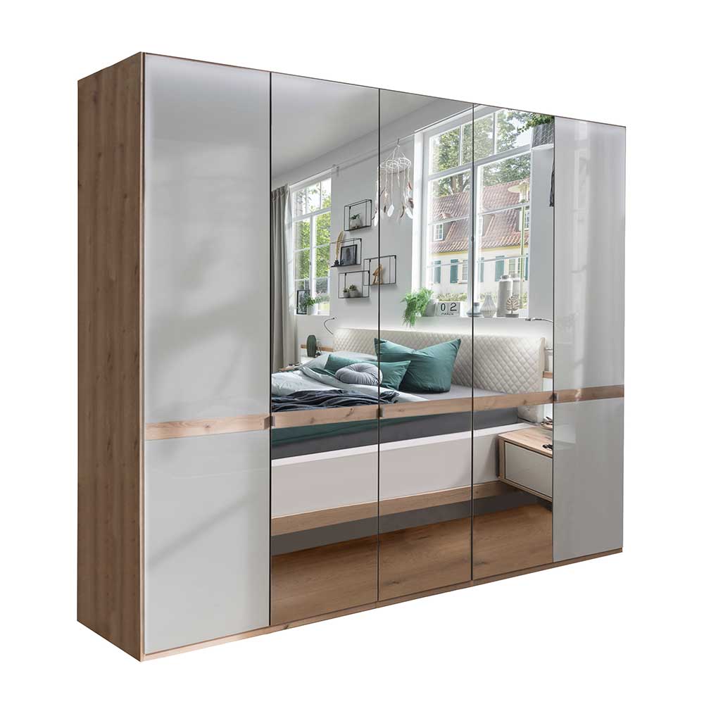 Design Schlafzimmerschrank in Beige Glas & Spiegel - Crascanu