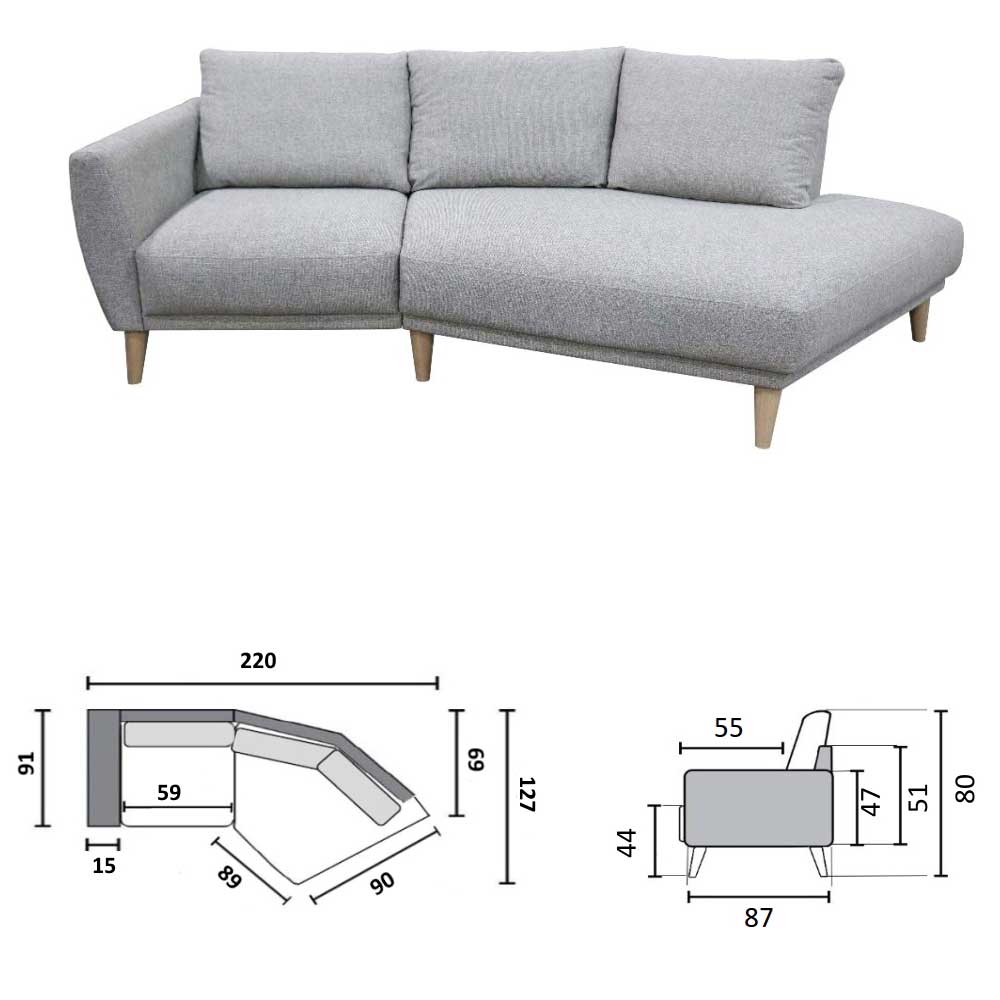 Moderne 3er Couch in Hellgrau Strukturstoff - Teresia