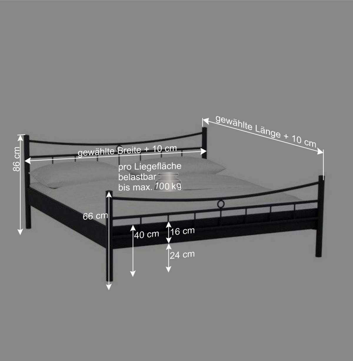 Schwarzes Bett Molisea aus Metall