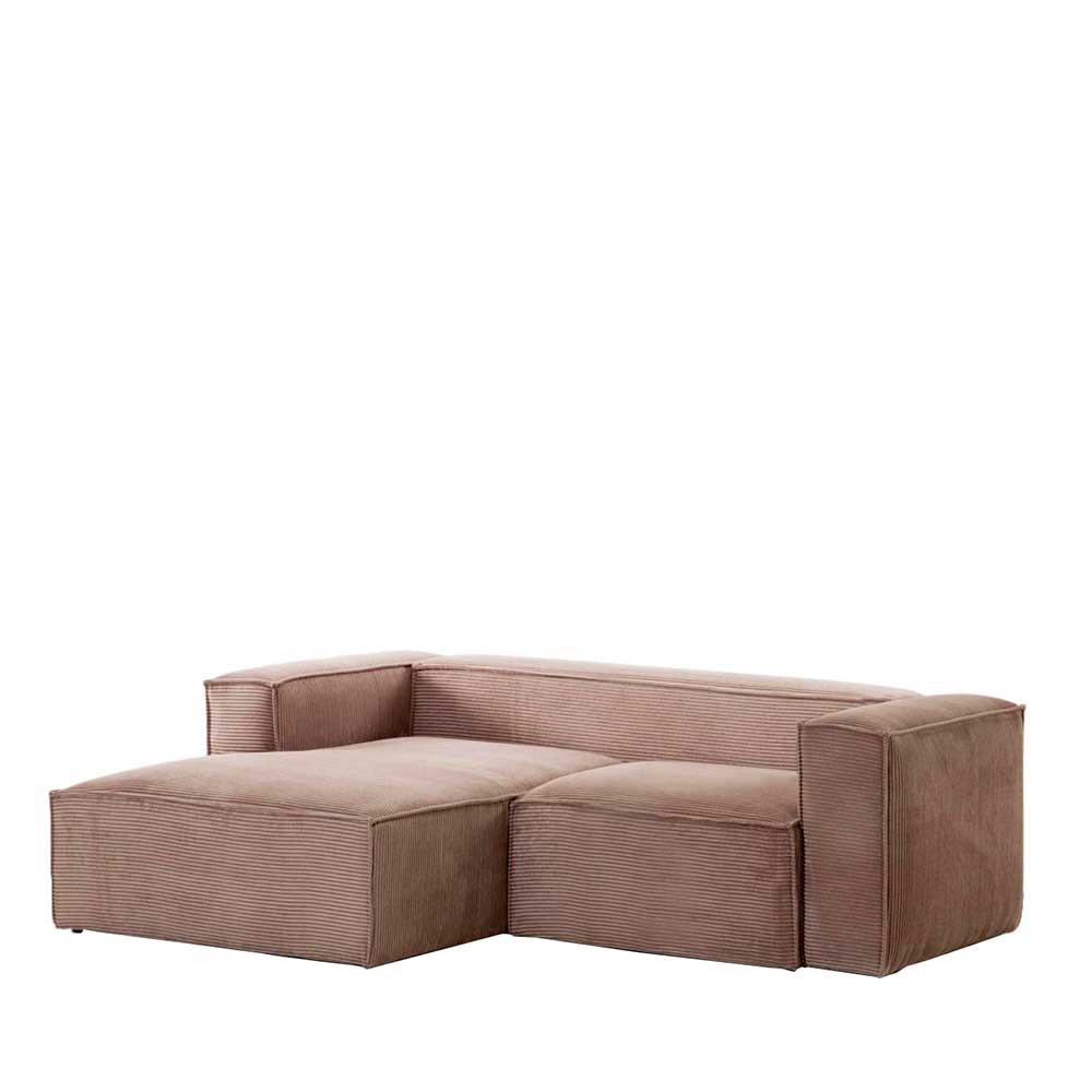 Design Ecksofa aus Cord in Altrosa - Loppa