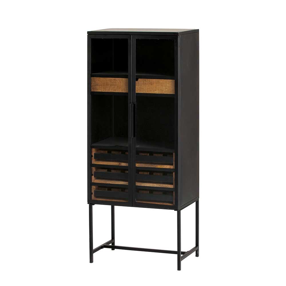 66x160x42 Industrial Barschrank in Schwarz & Natur - Canduss