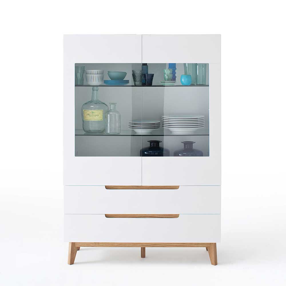 Design Highboard Cessma in Weiß Eiche furniert