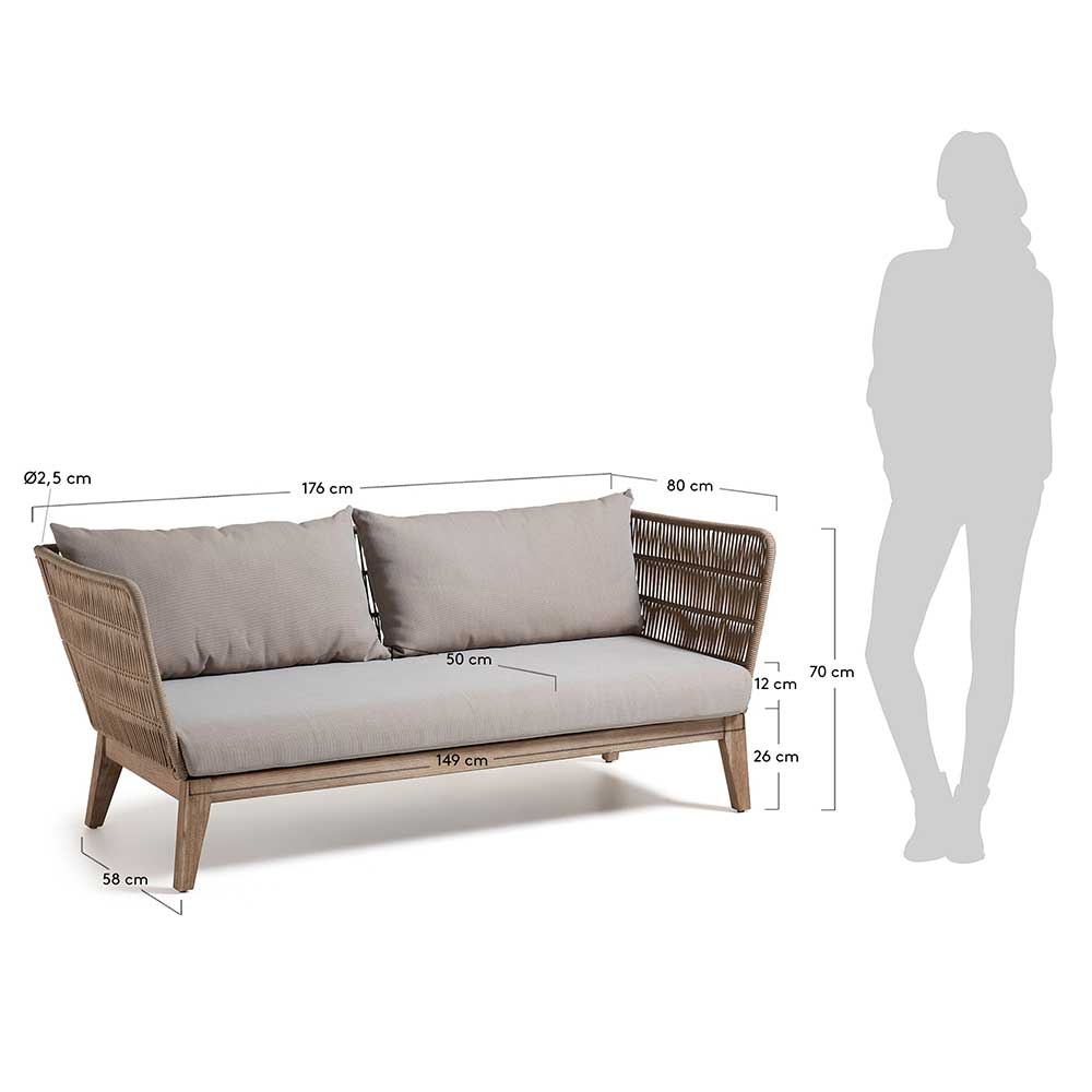 3-Sitzer Sofa Jelaninos mit Massivholz & Kordel Geflecht