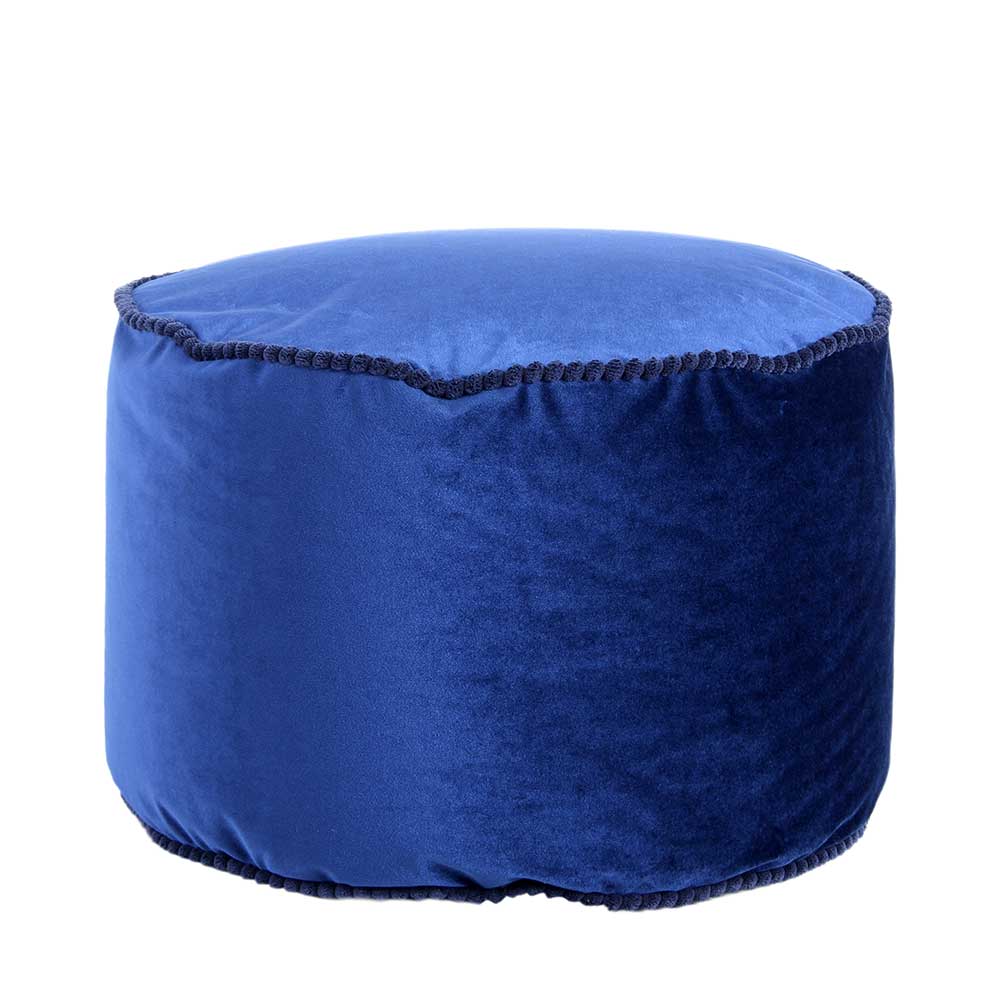 Blauer Samt Pouf in runder Form - Briotova