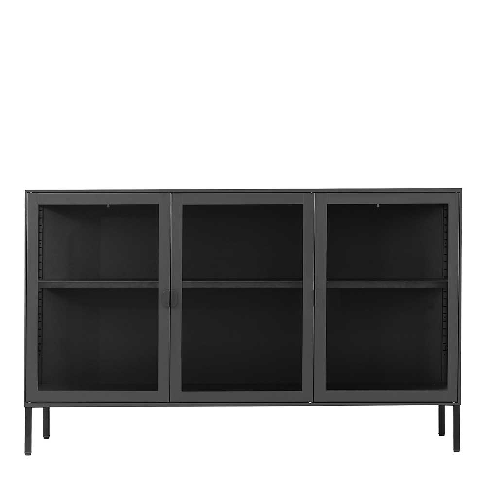 Schwarzes Sideboard mit drei Glastüren - Frumus