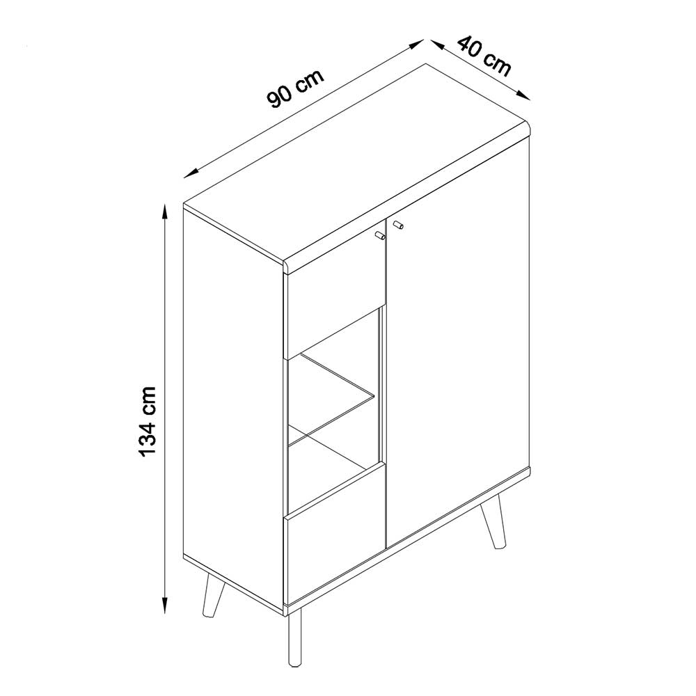 90x134x40 Wohnzimmerschrank in Weiß & Eiche - Cablos