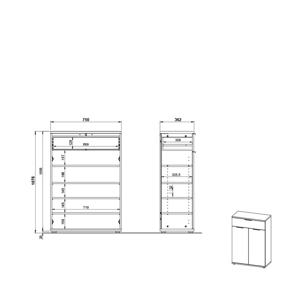 75x108x37 Vertiko für Schuhe in Wildeiche Dekor - Esdrusca