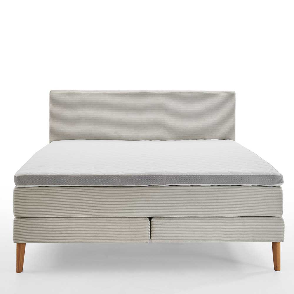 Breitcord Boxspringbett in Beige & Eiche - Salassos