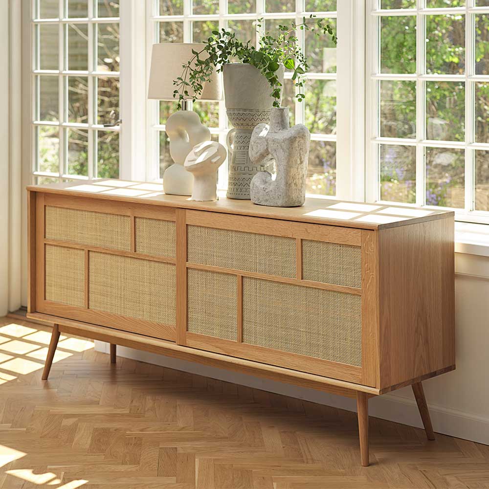 Sideboard mit Schiebetüren Rattan Geflecht Front - Saltenas