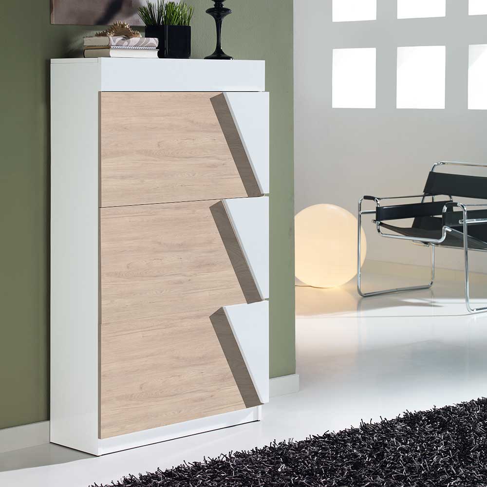 Schuhklappenschrank in Weiß & Eiche Bianco - Nicalo