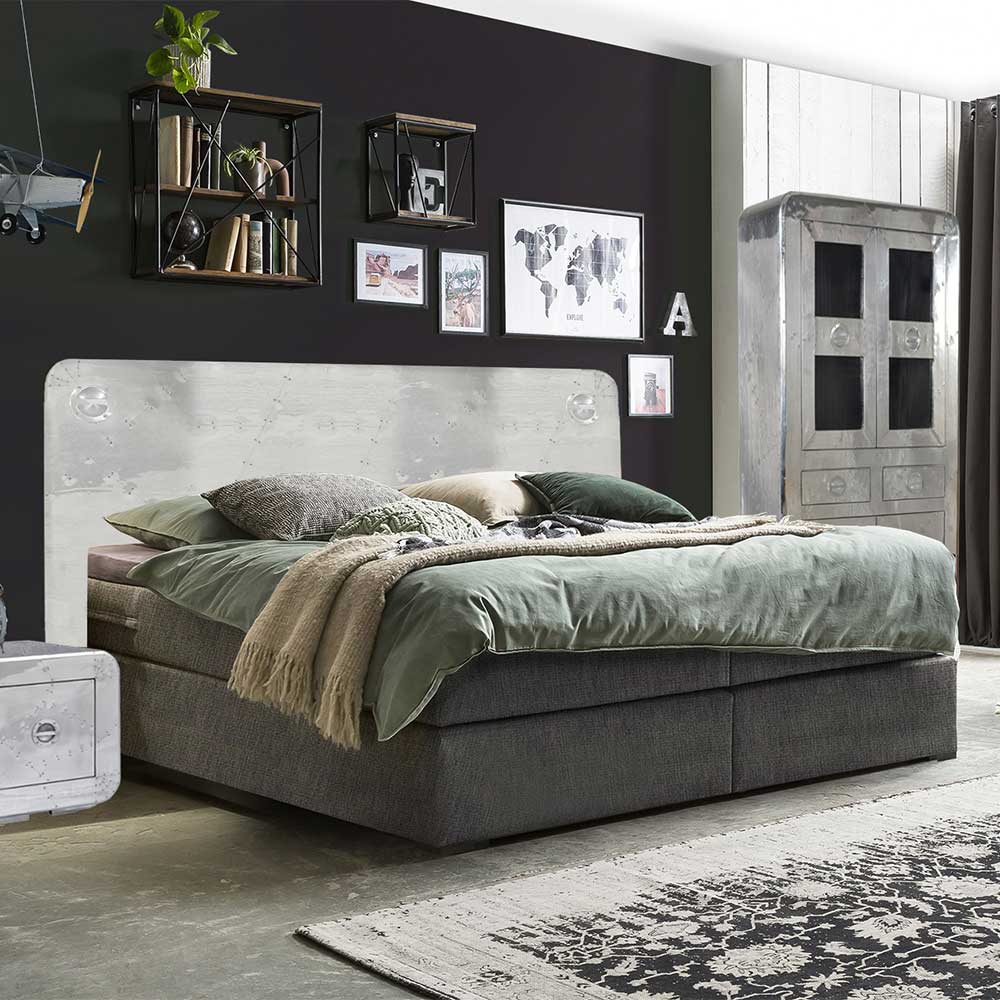 Design Boxspringbett in Dunkelgrau & Silber - Iwarni