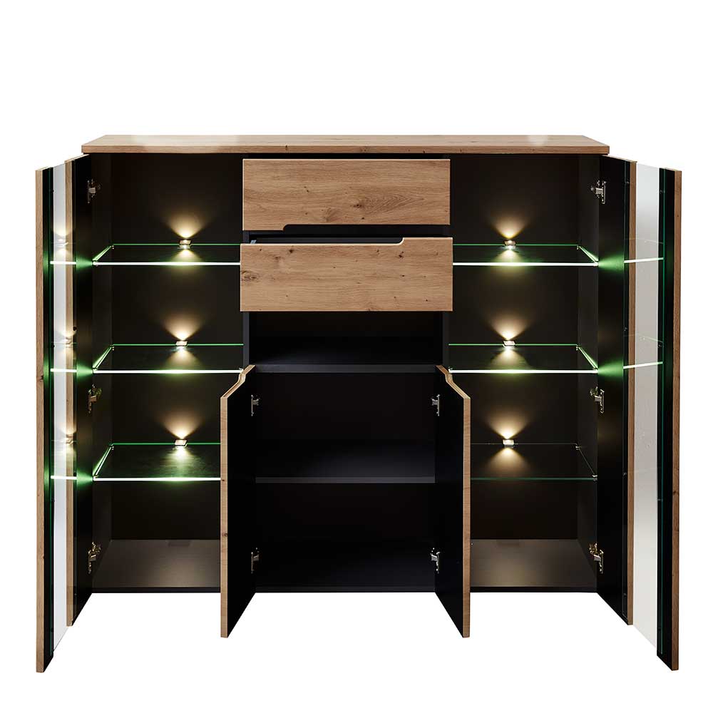 Highboard mit Glas & LED Licht - Kuetra