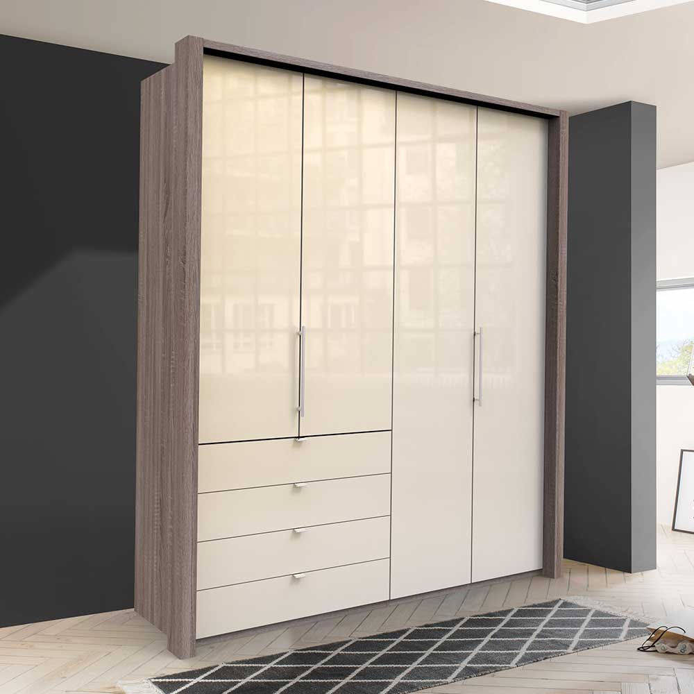 Kleiderschrank in Creme Glas & Eiche dunkel - Cluster