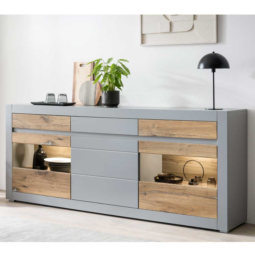 217x90x42 Sideboard in Zinneiche und Platingrau - Davio