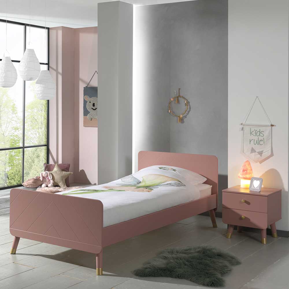 Bett & Nachtkommode in Rosa mit Gold - Susi (zweiteilig)