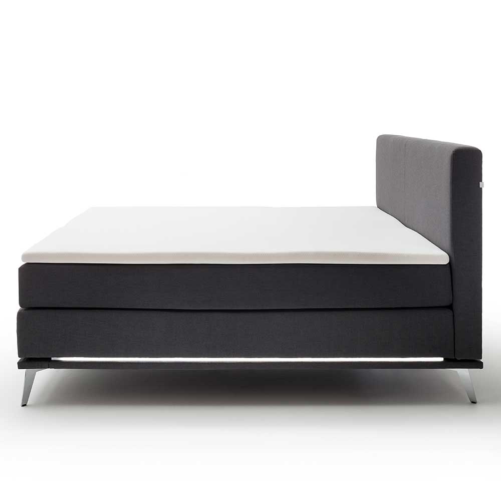 Doppelbett mit Boxspring in Anthrazit & Chrom - Rever