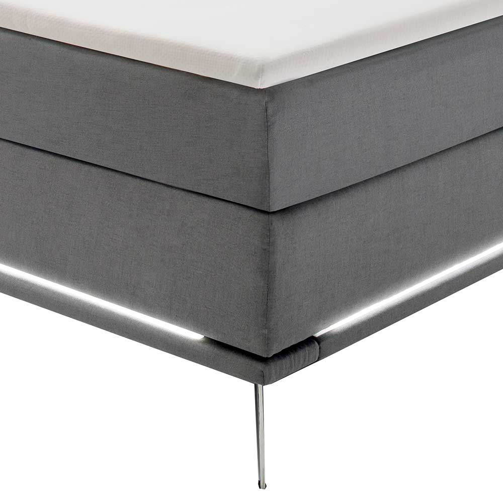 Hellgraues Boxspringbett mit LED Beleuchtung - Acaso