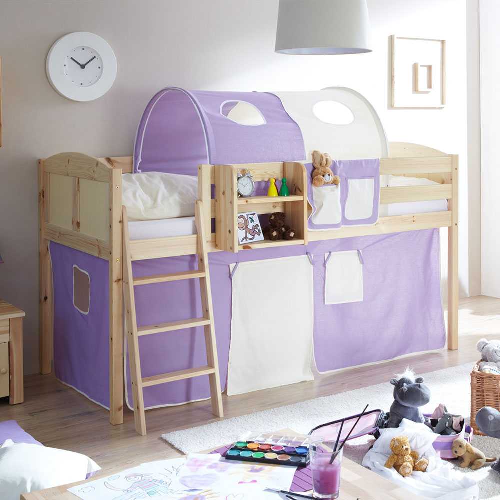 Kinderhochbett Luvega in Lila-Beige