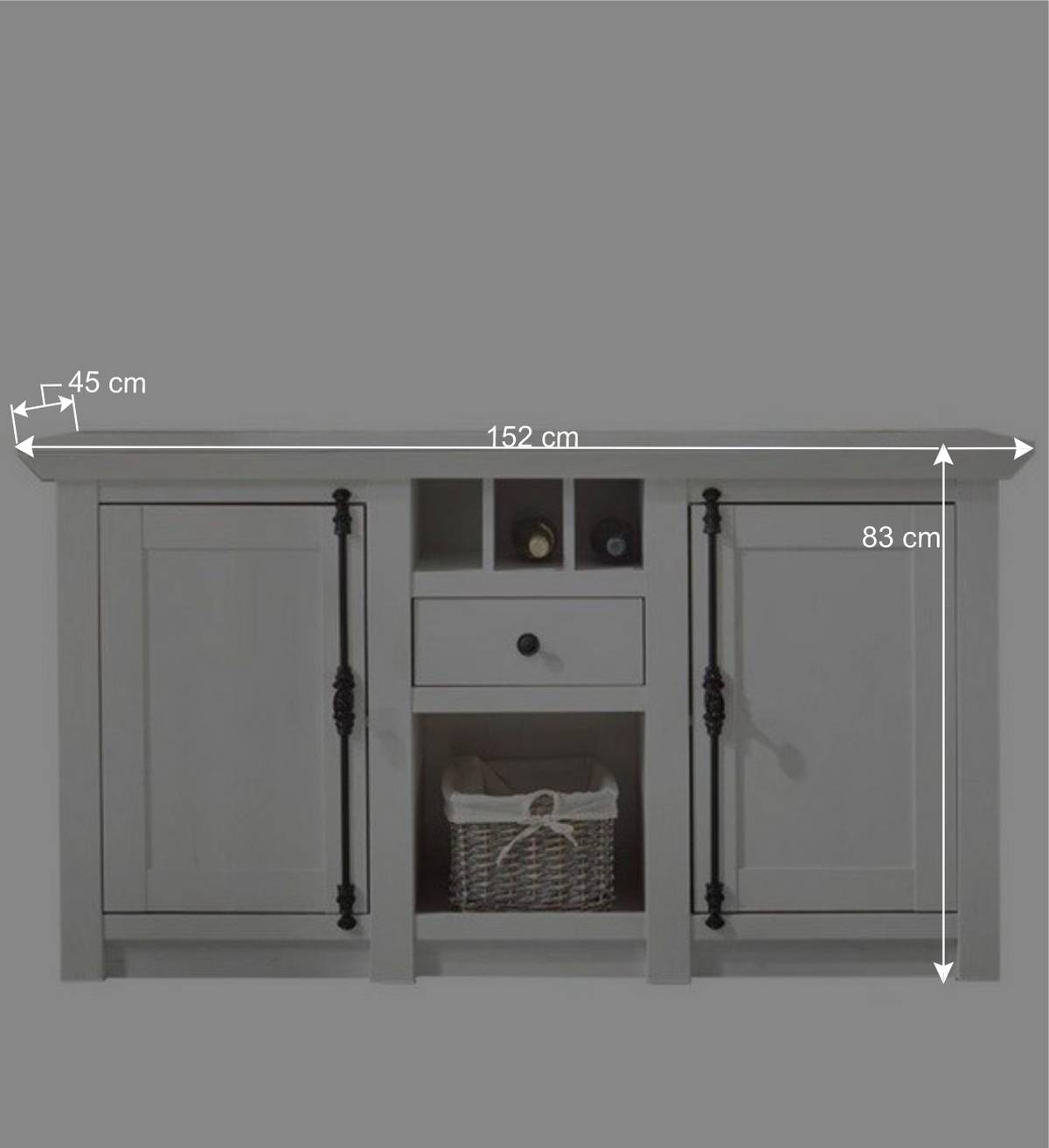 152x83 cm Landhaus Anrichte in Weiß - Chelles