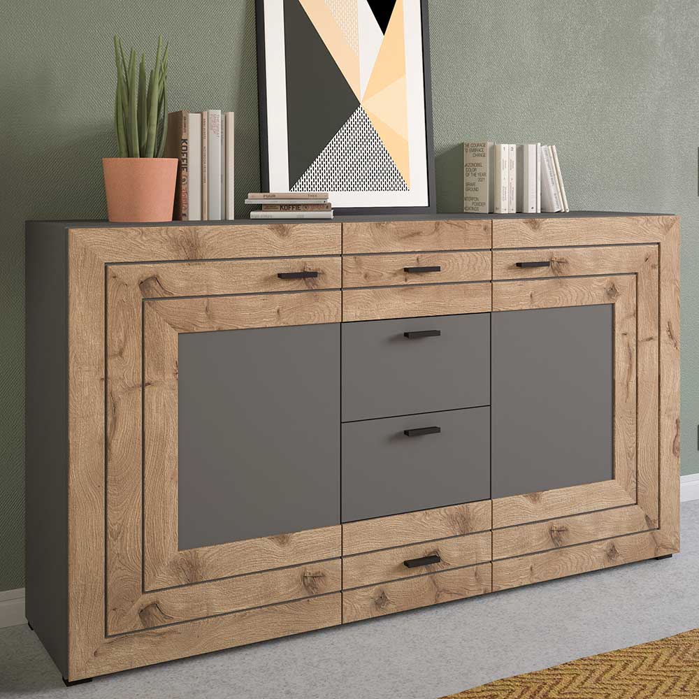 Design Sideboard in Wildeiche NB & Grau - Scarlett