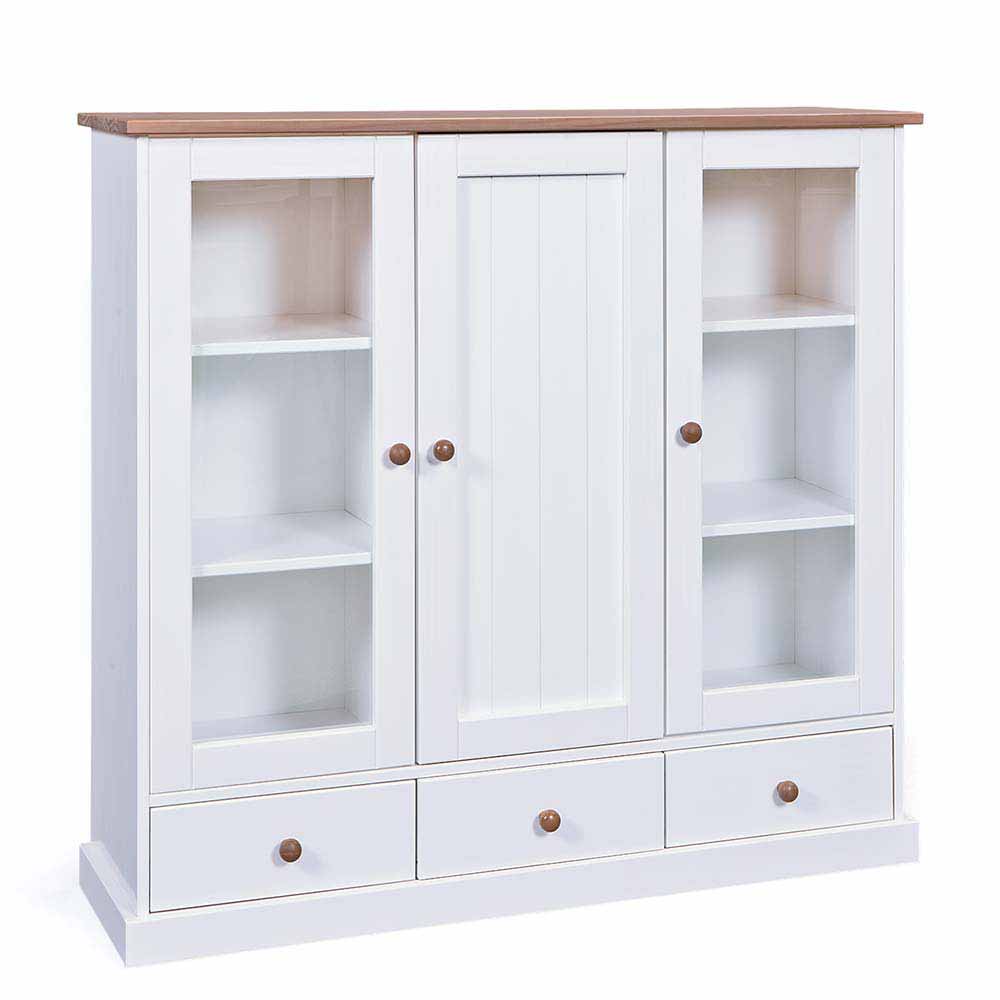 120 cm hohe Sideboard Vitrine Weiß Braun - Vatina