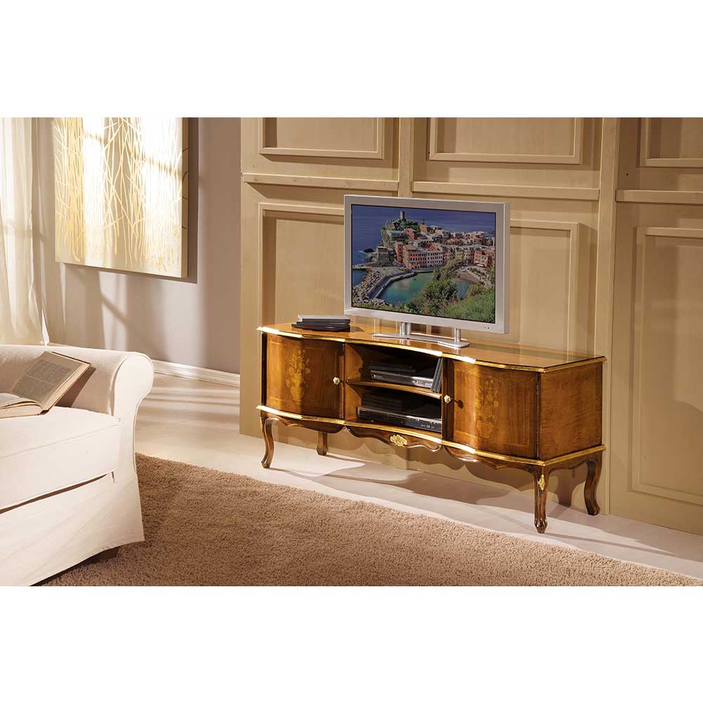 Barock TV Lowboard mit Blattgold Venerdina in Nussbaumfarben