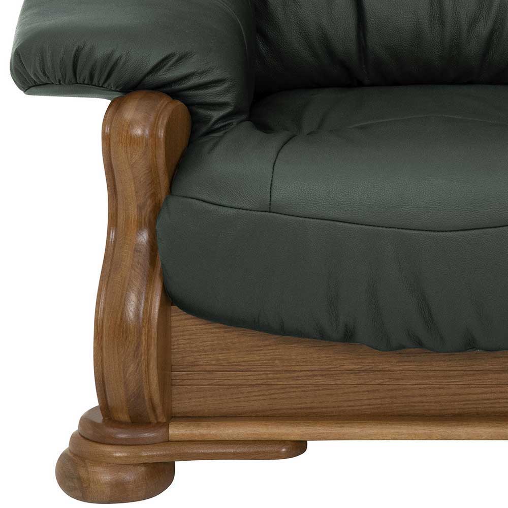 Leder Sofa in Dunkelgrün und Eiche Dunkel - Ayfina