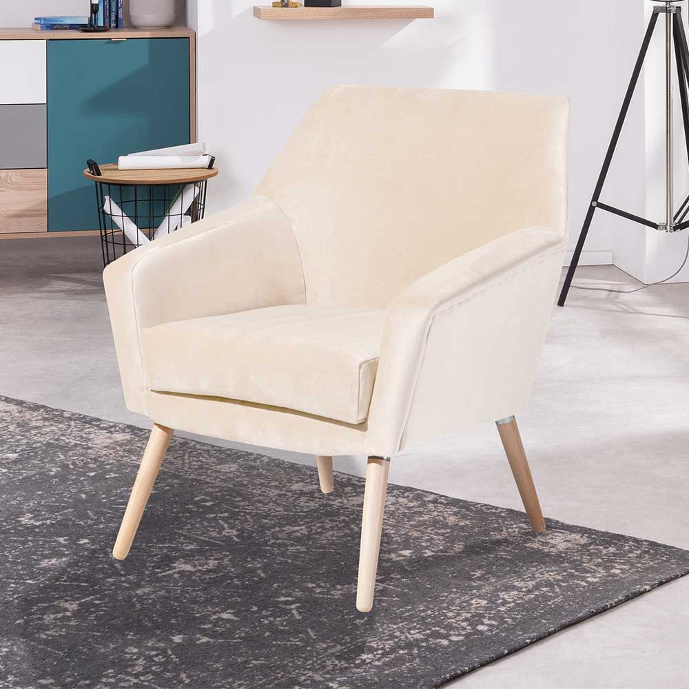 Heller Sessel in Creme Samtvelours - Agnesco