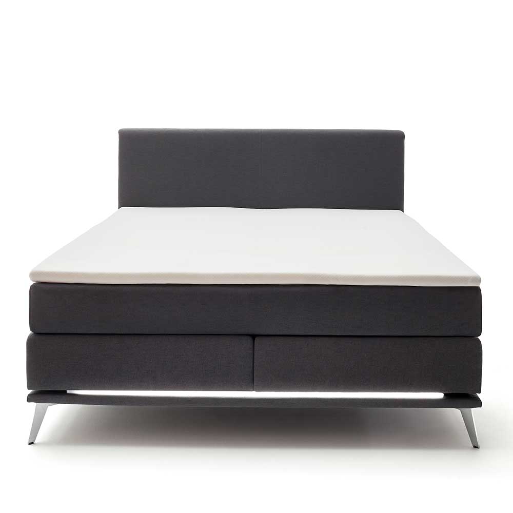 Doppelbett mit Boxspring in Anthrazit & Chrom - Rever