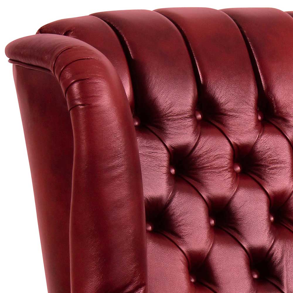 Chesterfield Ohrensessel in Dunkelrot Leder - Guantama