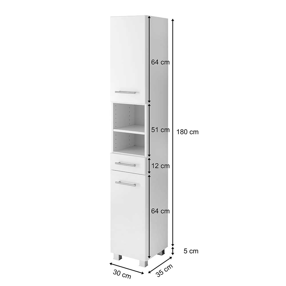 30x185x35 Hochglanz Seitenschrank fürs Bad - Vohdan