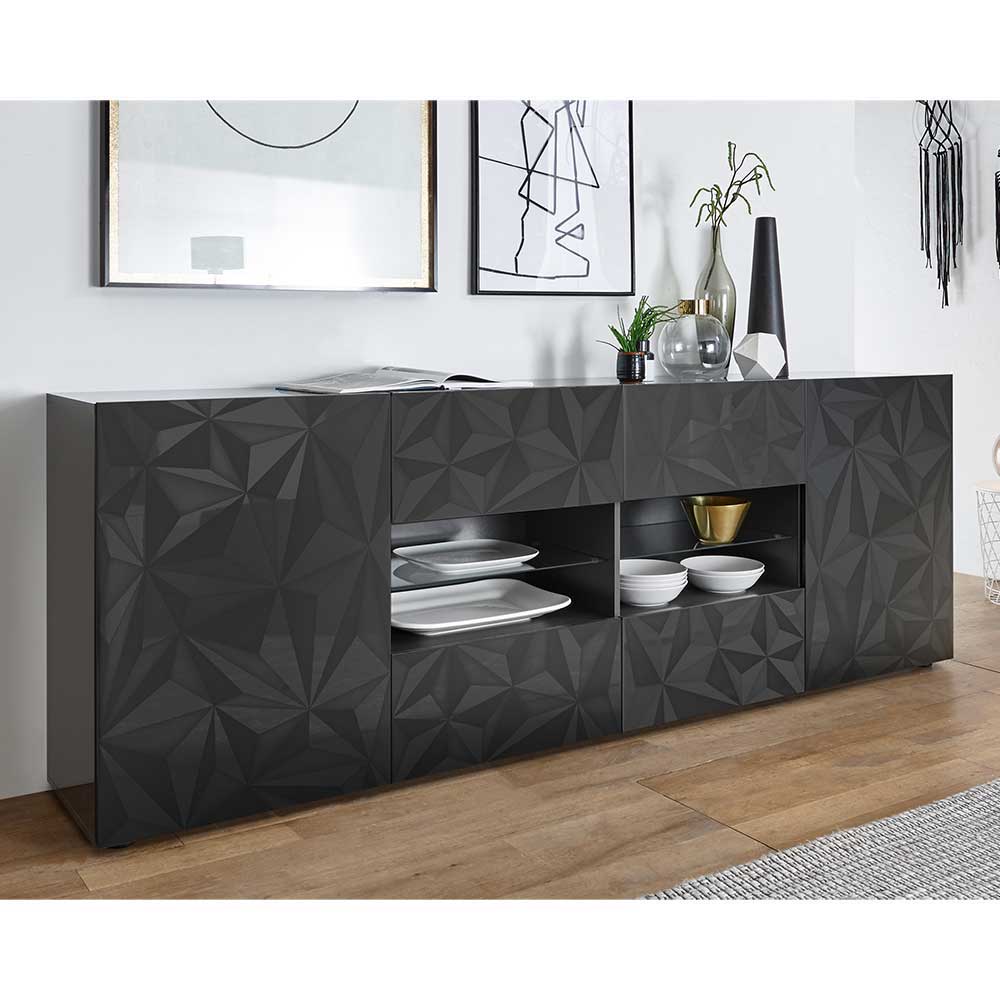 Hochglanz Sideboard in Anthrazit mit Druck - Kuriasna