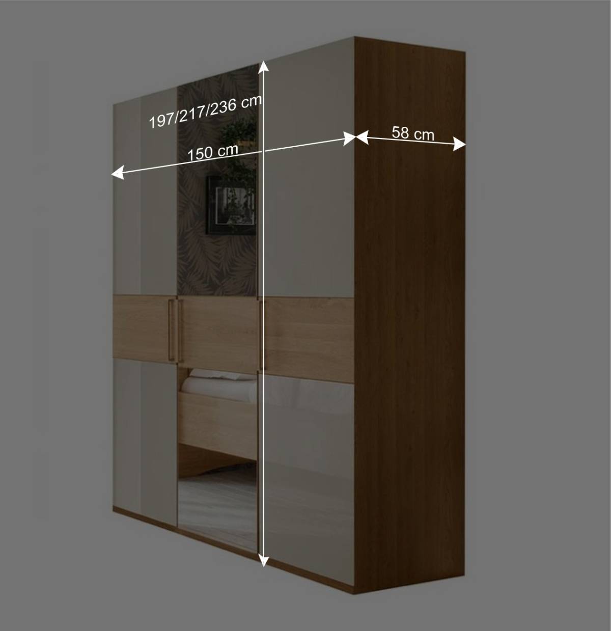 3-türiger Kleiderschrank in Eiche & Beige - Emdsiva